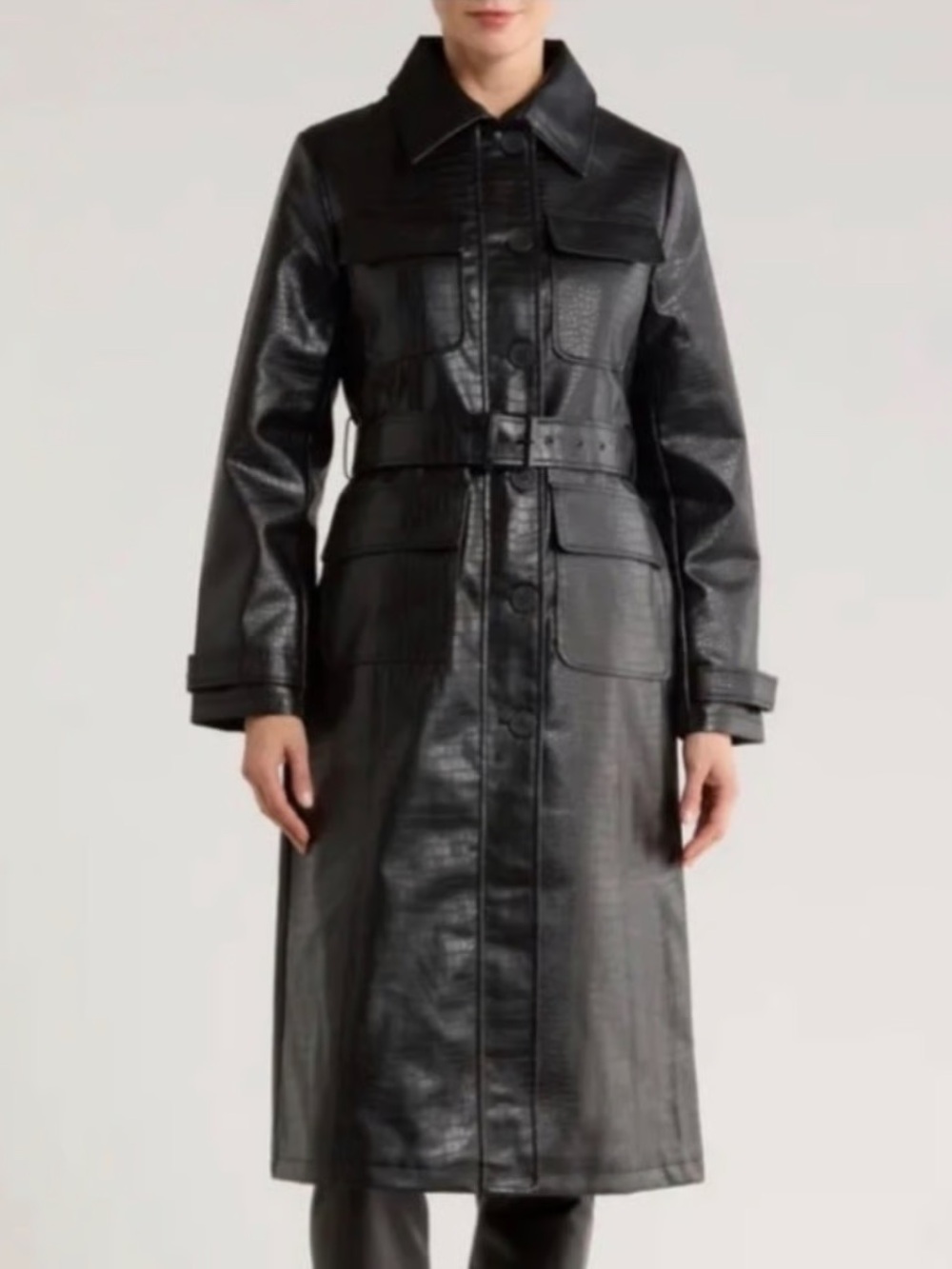 Jason Wu Black Croc Embossed Trench Coat